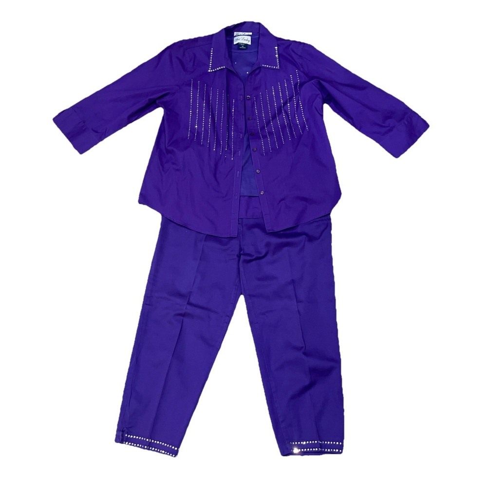 Women's Purple Two-Piece Pantsuit with Stud Accents